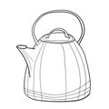 Hand-drawn vector illustration of kettle. With black circuit without fill on white background