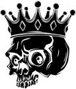 black silhouette of Hand drawn vector illustration of king skull