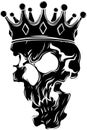 black silhouette of Hand drawn vector illustration of king skull