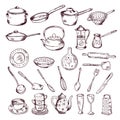 Hand drawn vector illustration of kitchen tools isolate on white background Royalty Free Stock Photo