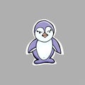 Hand drawn vector illustration. Little cute penquin. Sticker. Ca