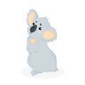 Hand drawn vector illustration of a little shy koala bear in cartoons style. Isolated on white background. Cute little sitting koa