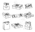 Hand drawn vector illustration - Magic gift boxes. Vintage Royalty Free Stock Photo