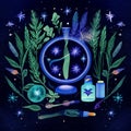 Hand drawn vector illustration of magic witchcraft, occult and alchemy objects. Generative AI