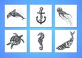 Hand drawn vector illustration - Marine kit. Graphic elements