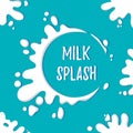 Hand drawn vector illustration - Milk label for your design. White splashes on blue background. Perfect for packaging, design, lo Royalty Free Stock Photo