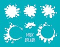 Hand drawn vector illustration - Milk lables for your design. White splashes on blue background. Perfect for packaging, design, l