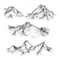 Hand drawn vector illustration - mountain peaks. Outdoor camping