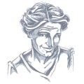Hand-drawn vector illustration of naive blameworthy woman. Royalty Free Stock Photo