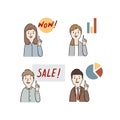 Hand drawn vector illustration of people pointing up something. businessman point the finger to chart and pie graph. Royalty Free Stock Photo