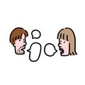 Hand drawn vector illustration of people talking in cartoon style. Men and women couple speaking with speech bubble