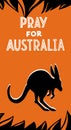 Hand drawn vector illustration Pray For Australia lettering with silhouette of wild animals Kangaroo, Koala on orange background