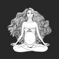 Hand drawn vector illustration of pregnant woman sitting in lotus pose yoga Royalty Free Stock Photo