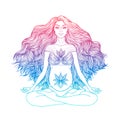 Hand drawn vector illustration of pregnant woman sitting in lotus pose yoga Royalty Free Stock Photo