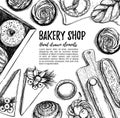 Hand drawn vector illustration. Promotional brochure with pastries. Bakery shop. Perfect for restaurant brochure, cafe flyer, del