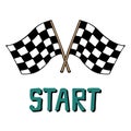 Hand-drawn vector illustration with racing flags and lettering. Royalty Free Stock Photo