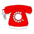 Hand drawn vector illustration of red old retro phone isolated on a white background Royalty Free Stock Photo