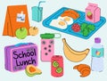 Hand-drawn vector illustration of school lunch setup Royalty Free Stock Photo