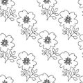Hand drawn vector illustration. Seamless pattern with silhouettes of simple flowers and twigs. . Royalty Free Stock Photo