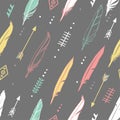 Hand drawn vector illustration. Seamless pattern with tribal arrows on dark gray background. Perfect for wallpapers Royalty Free Stock Photo
