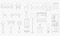 Hand drawn vector illustration set of blueprint drawing tools icons and symbols Royalty Free Stock Photo