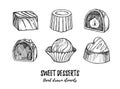 Hand drawn vector illustration - set of chocolate candies with w Royalty Free Stock Photo