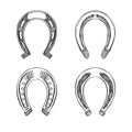 Hand drawn vector illustration - Set of horseshoes.