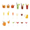 Hand drawn vector illustration set of various cocktails. Popular alcohol drinks Isolated on white background. Royalty Free Stock Photo