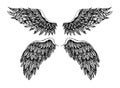 Hand drawn vector illustration - Set of wings. Angel and demon. Royalty Free Stock Photo