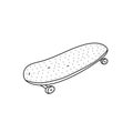 Hand drawn vector illustration of a skateboard doodle icon. Cute illustration of sport equipment icon on a white Royalty Free Stock Photo