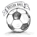 Hand drawn vector illustration with soccer ball and banner Royalty Free Stock Photo