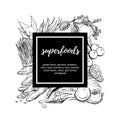 Vector hand drawn food illustration with superfoods