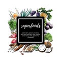 Vector watercolor illustration with set of superfoods