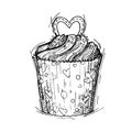 Hand drawn vector illustration - Sweet cupcake with love. St. Va