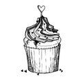 Hand drawn vector illustration - Sweet cupcake with love. St. Va