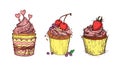 Hand drawn vector illustration - Sweet cupcakes. Royalty Free Stock Photo