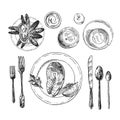 Hand drawn vector illustration table setting