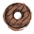 Hand drawn vector illustration- Tasty chocolate donut. Royalty Free Stock Photo