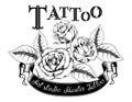 Hand drawn vector illustration of tattoo logo with roses