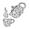 Hand drawn Vector illustration.Teapot and cup.