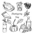 Hand drawn vector illustration - Thanksgiving day. Design elements Royalty Free Stock Photo