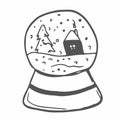 Hand drawn vector illustration of Toy glass snow globe with winter kid inside. Winter decorative pattern - new year, child, ball