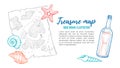 Hand drawn vector illustration - treasure map with sea shells, s Royalty Free Stock Photo