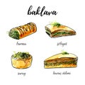 Hand drawn vector illustration with turkish dessert baklava