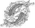 Hand drawn vector illustration of two Koi fishes (Japanese carp)