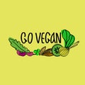 Hand drawn vector illustration for veganism popularization, vegan restaurants and farm markets promotion