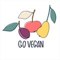 Hand drawn vector illustration for veganism popularization, vegan restaurants and farm markets promotion