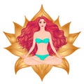 Hand drawn vector illustration of woman sitting in lotus pose yoga. Meditation Royalty Free Stock Photo