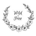 Hand drawn vector illustration - wreath with flowers and leaves.