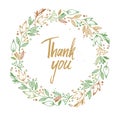 Hand drawn vector illustration - Wreath with leaves. Thank you